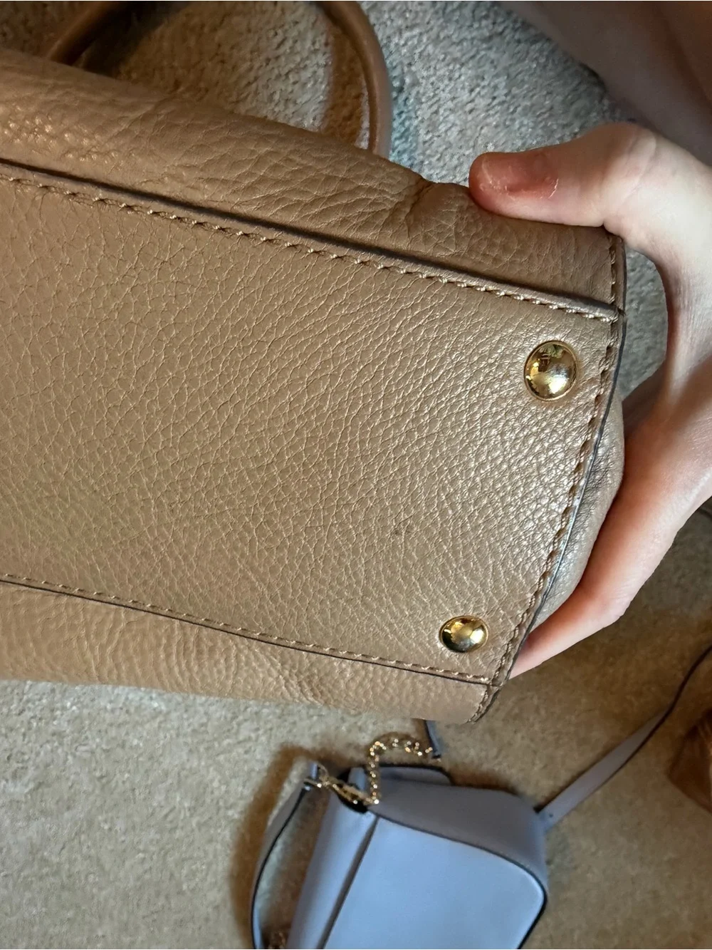 Michael Kors Taupe Pebbled Leather Satchel with Gold Hardware